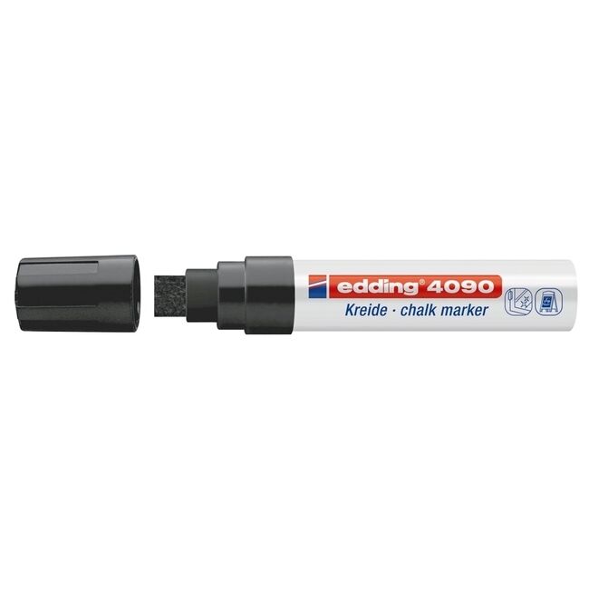 Marker pentru sticla Edding 4090, creta lichida pe baza de apa, varf retezat, 4-15 mm, negru BPTCED409001