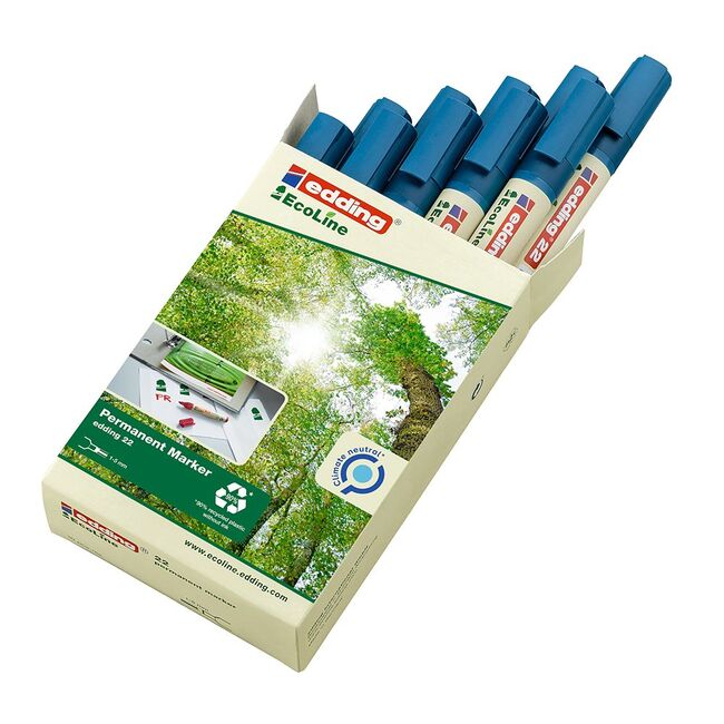 Marker permanent Edding 22 Ecoline, corp plastic, varf tesit 1-5 mm, albastru BPTCED000311