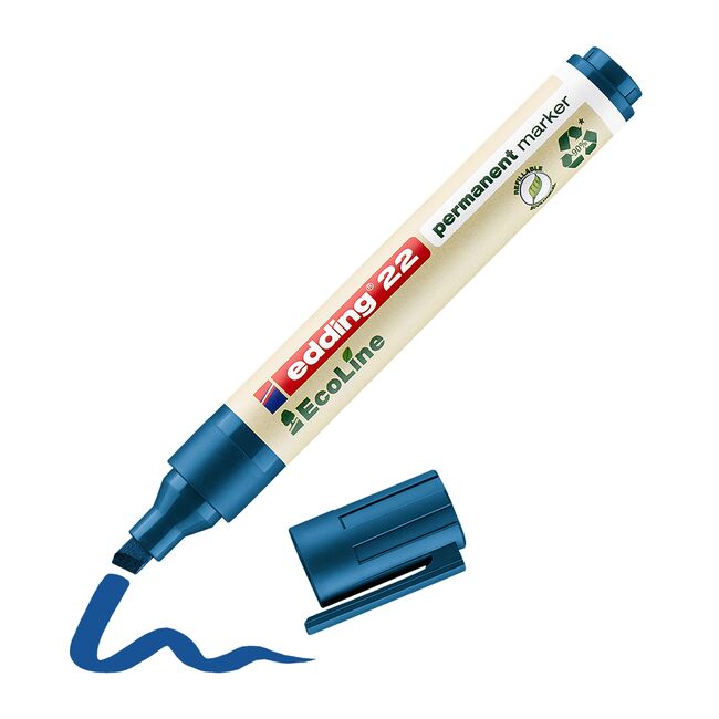 Marker permanent Edding 22 Ecoline, corp plastic, varf tesit 1-5 mm, albastru BPTCED000311