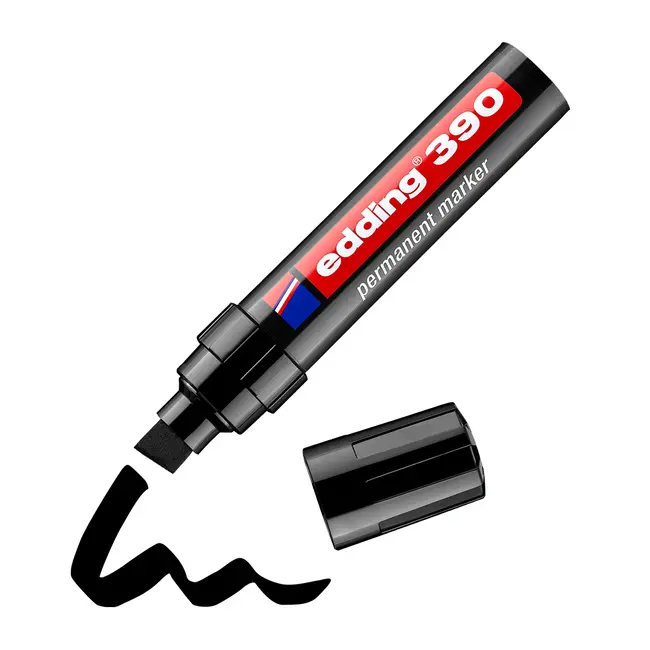 Marker permanent Edding 390, corp plastic, varf retezat 4-12 mm, negru BPTCED3901