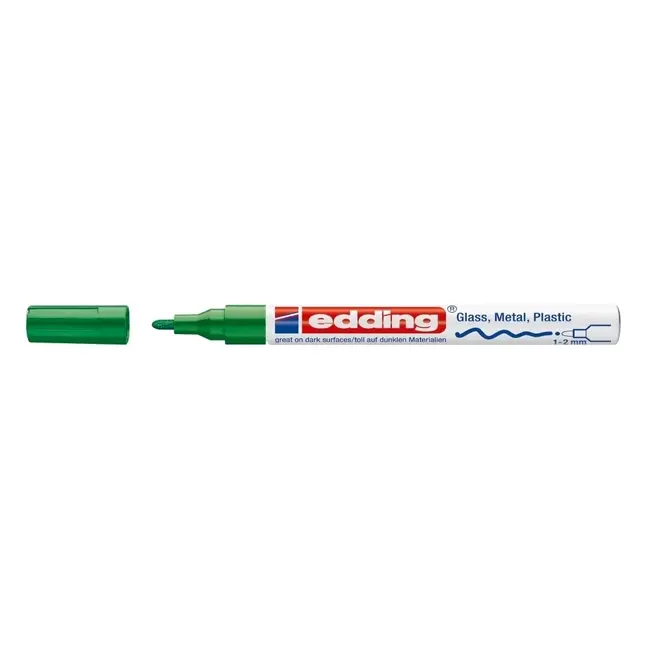Marker permanent Edding 751 cu vopsea, corp metalic, varf rotund, 1-2 mm, verde BPTCED751004