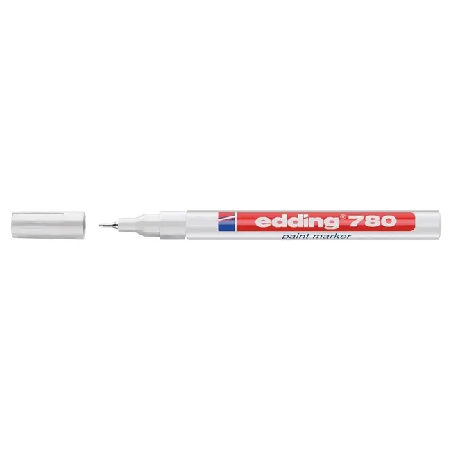 Marker permanent Edding 780, cu vopsea, corp aluminiu, varf rotund, 0.8 mm, alb BPTCED7800
