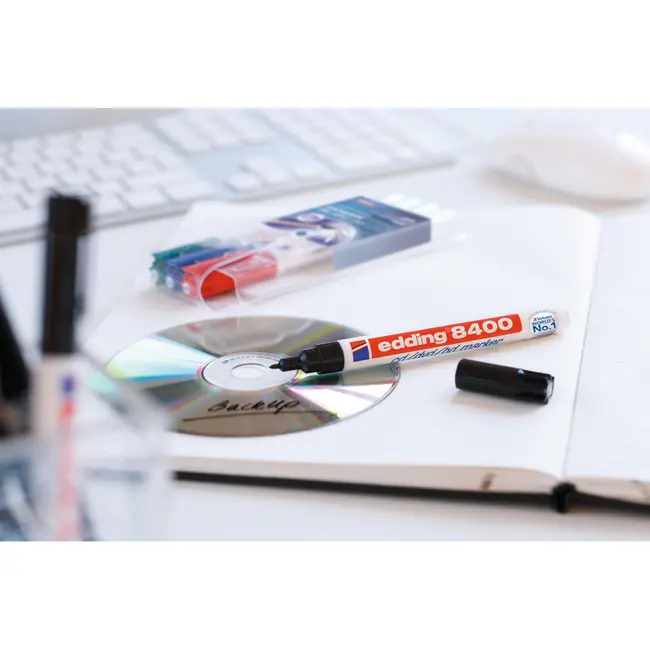 Marker permanent Edding 8400, pentru CD/DVD/BD, corp plastic, varf rotund, 0.75 mm, albastru BPTCED84003