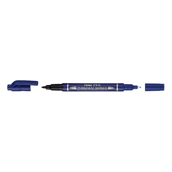 Marker permanent Pentel TWIN TIP 0.3/1.2 mm albastru, rezistent, durabil, cerneala rezistenta la apa BPTCPE106117