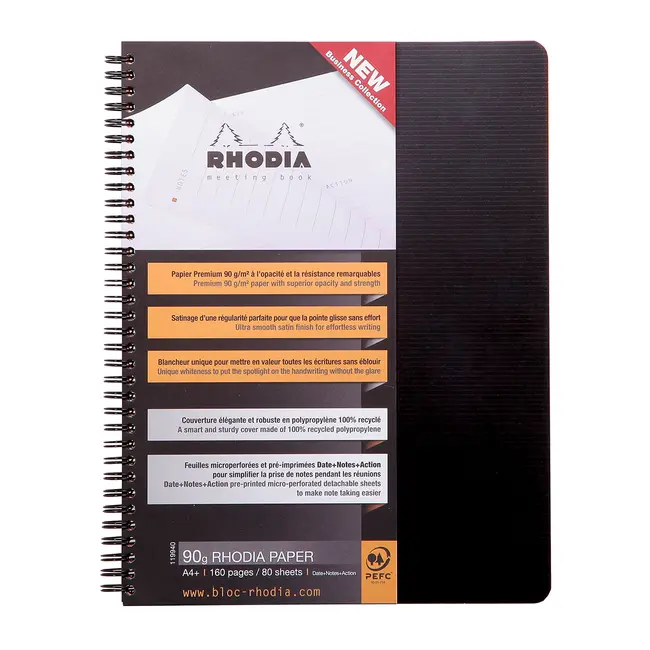 MeetingBook cu spira A4+ Rhodiactive, 80 file, negru BPTCCF1199404