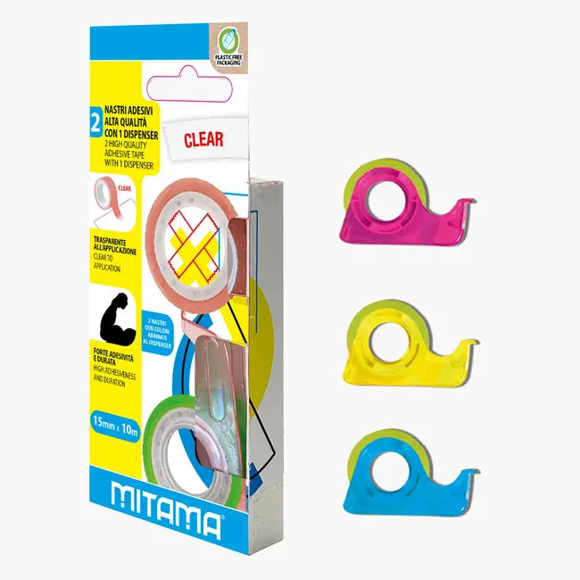 Banda adeziva Mitama, transparenta, 15 x 10 m, dispenser, 2 bucati BPTCMI061401