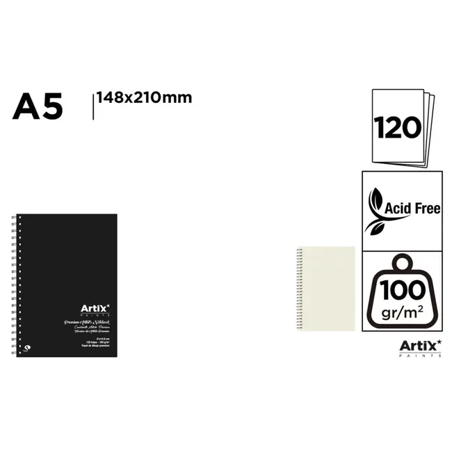 Caiet schite A5 Main Paper, spira, 110g/mp 120 file BPTCMR133209