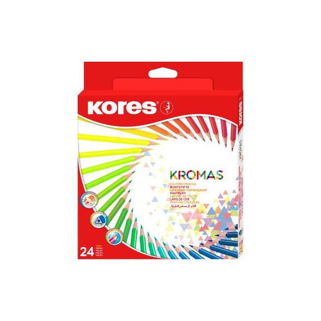 Creioane colorate Kores Kromas, triunghiulare 3 mm, 24 culori/cutie BPTCKS100315