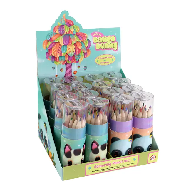 Display 16 seturi a 12 culori capac cu ascutitoare Bangoberry BPTCGR130701