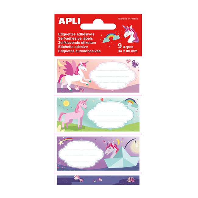 Etichete scolare Apli, 81x36 mm, 3 file, design unicorni BPTCAL018435