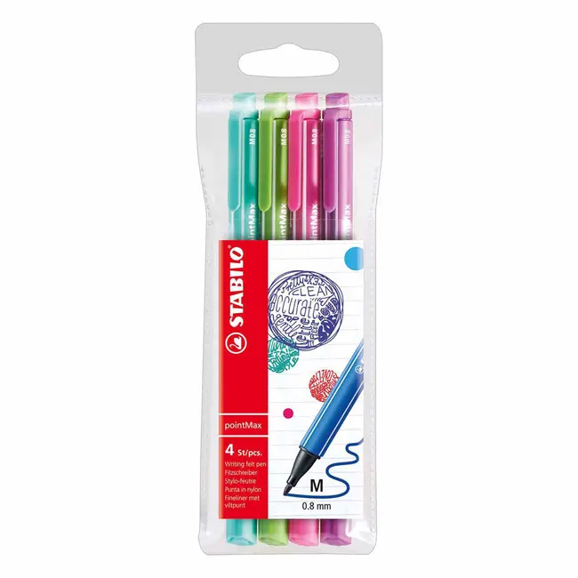Fineliner Stabilo PointMax, varf 0.8 mm, set 4 culori pastelate, blister BPTCSW488402