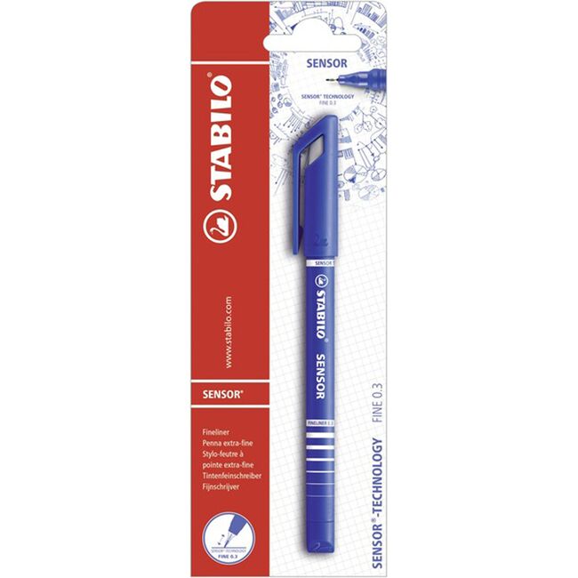 Liner Stabilo Sensor, varf 0.3 mm, albastru, blister BPTCSW10195B
