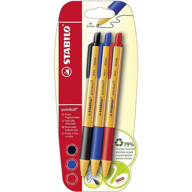 Pix cu mecanism Stabilo Pointball, 0.5 mm, 3 bucati/blister BPTCSW43720B