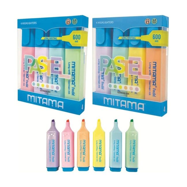 Set textmarkere Mitama, 4 culori Fluo, varf scalpello 5 mm BPTCMI062852