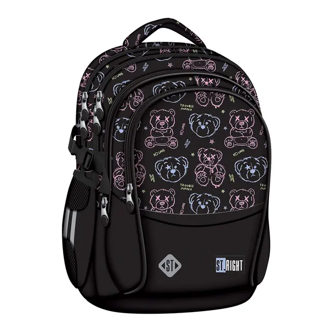 Ghiozdan scolar Majewski ST Right, BP01, Trouble Maker Bear, 4 compartimente, 43 x 32 x 21 cm BPTCMJ682452