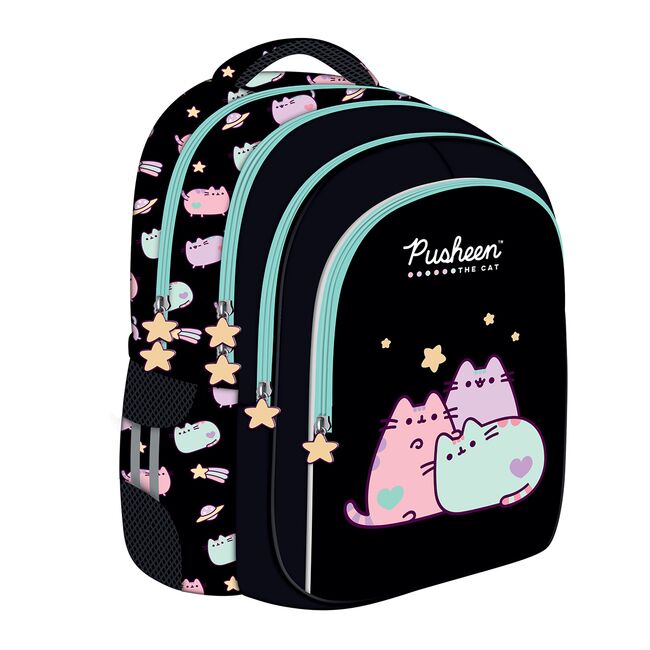 Ghiozdan scolar Majewski ST Right, BPL58, Pusheen negru cu pastel, 4 compartimente, 40 x 28 x 18 cm BPTCMJ663161