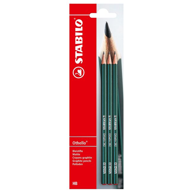 Creion grafit Stabilo Othello 282, HB, fara radiera, corp verde, set 3 bucati/blister BPTCSW010234