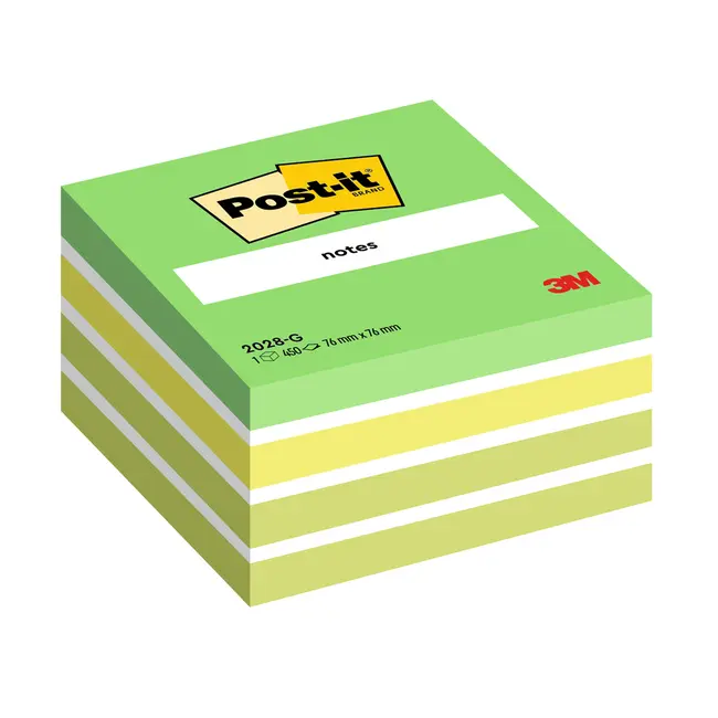 Cub notite adezive Post-it®, Aquarelle verde, 76 x 76 mm, 450 file/bucata, 100% PEFC BPTC3M110134