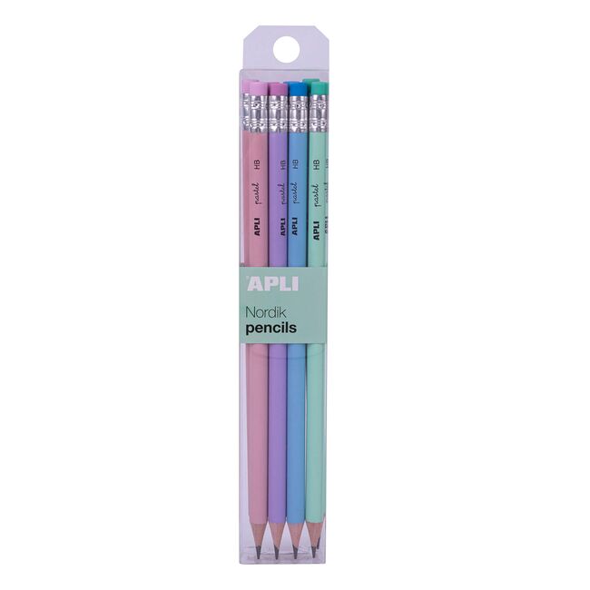 Display seturi 12 creioane Apli Nordik grafit, HB, cu radiera, 12 pachete/set BPTCAL018824