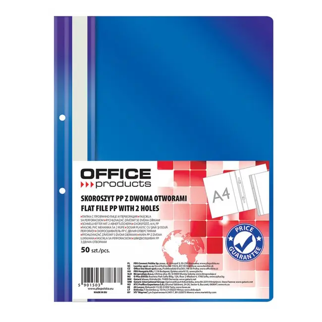 Dosar cu sina si 2 perforatii Office Products, A4, plastic, 50 bucati/set, bleumarin BPTCDN421103