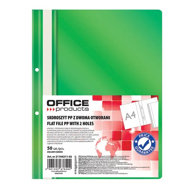 Dosar cu sina si 2 perforatii Office Products, A4, plastic, 50 bucati/set, verde BPTCDN421102