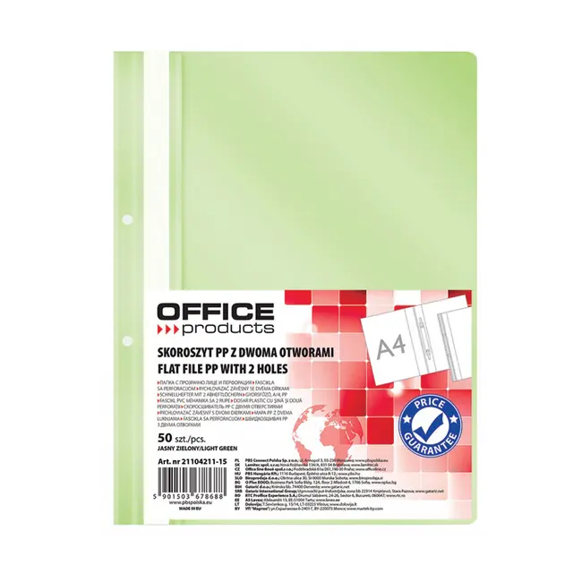 Dosar cu sina si 2 perforatii Office Products, A4, plastic, vernil, 50 bucati/set BPTCDN421115