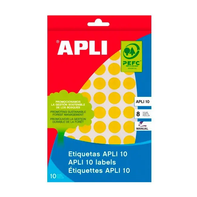 Etichete autoadezive Apli, galben, 19 mm, 320 etichete/blister BPTCAL02742