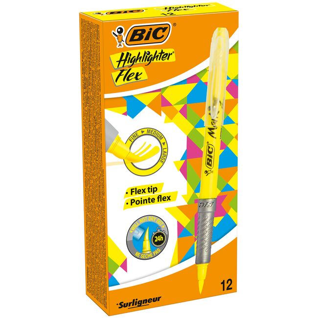 Evidentiator Bic Brite Liner Grip, galben, 12 bucati/set BPTCCT8073