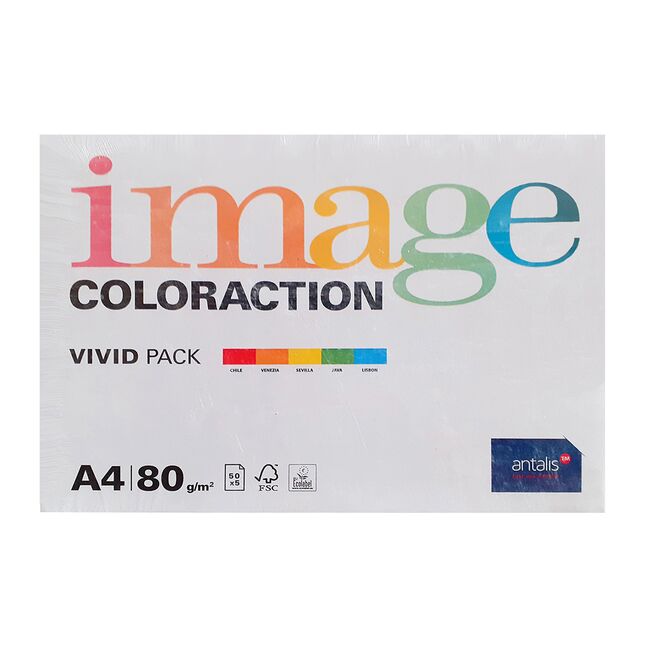 Hartie color Coloraction, A4, 80 g/mp, 5 culori intense x 50 coli, 250 coli/top BPTCCL0851
