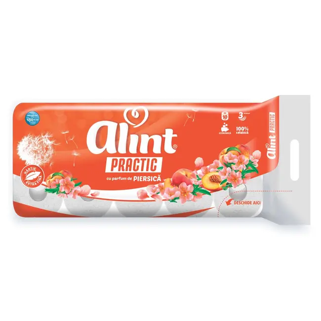 Hartie igienica Alint Practic, 3 straturi, parfum piersica, 10 role/set BPTCGL000959
