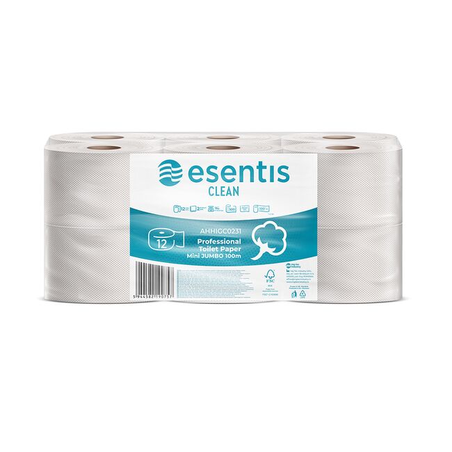 Hartie igienica Esentis Clean alba 2 straturi, 500 portii, 100 m, 12 role/set BPTCMGT00231