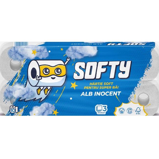 Hartie igienica Softy, 3 straturi, alba, 120 portii, 12 m, 10 role/set BPTCMGT00330