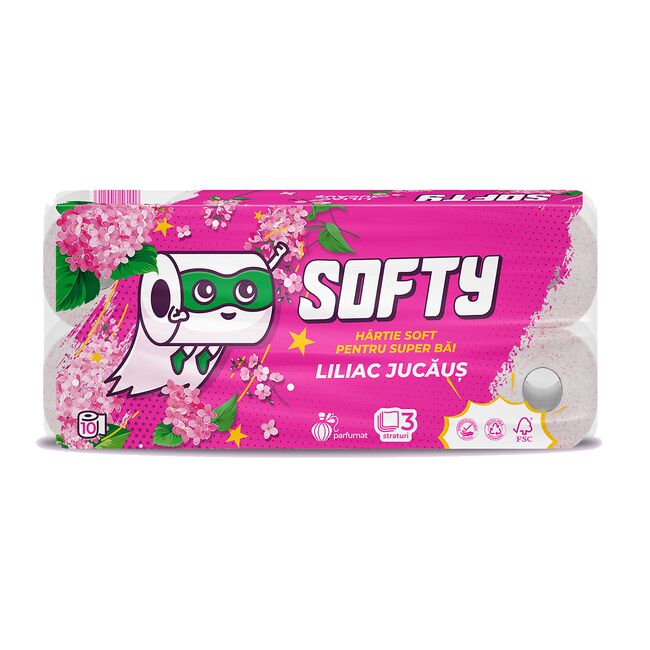 Hartie igienica Softy Liliac, 3 straturi, alba, 12 m, 10 role/set BPTCMGT00348