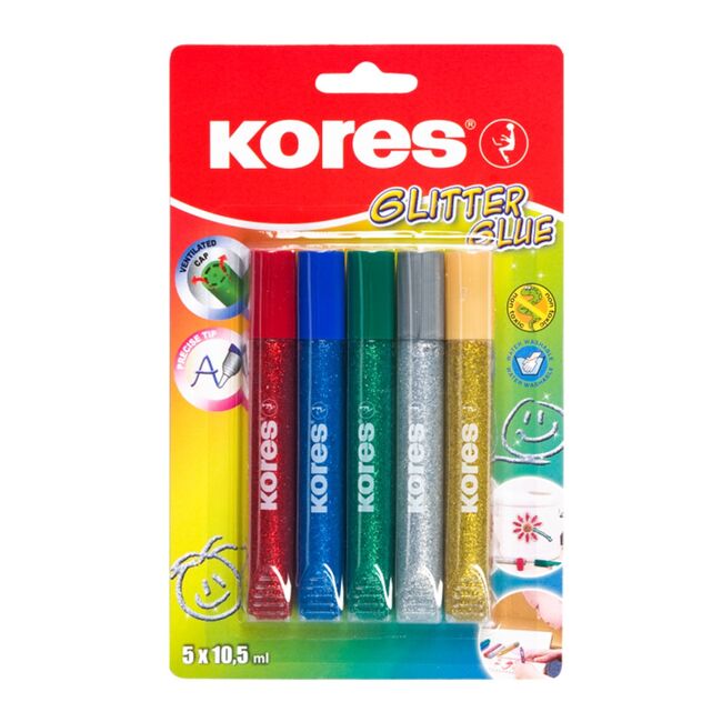 Lipici Kores, culori cu sclipici, 10 g, 5 culori/blister BPTCKS075000