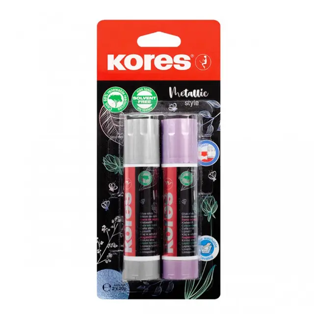 Lipici solid Kores, metalizat, 20 g, 2 bucati/blister BPTCKS992520