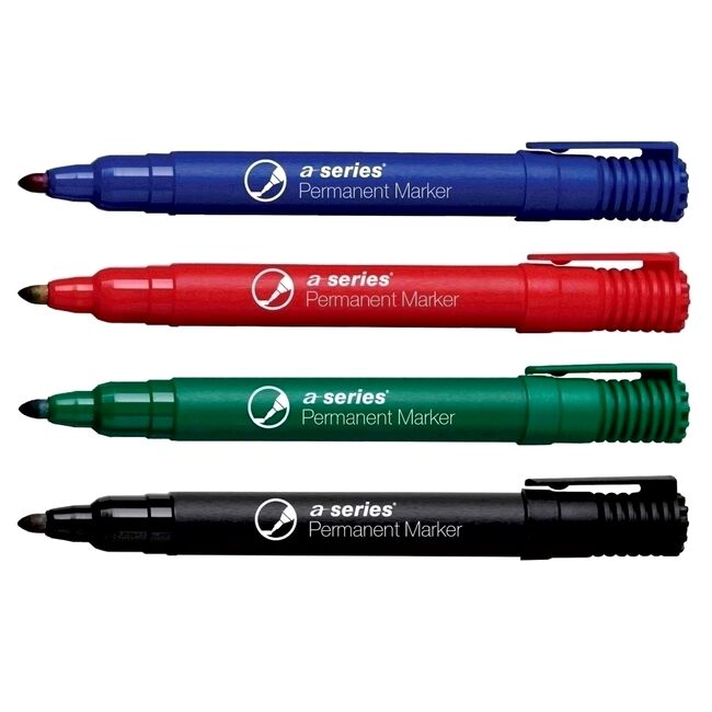 Marker permanent A-series, varf rotund 2 mm, 4 culori/set BPTCAY01096