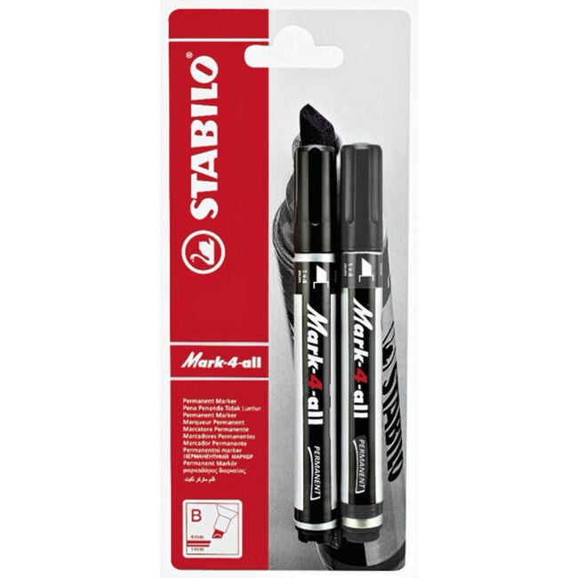 Marker permermanent Stabilo Mark-4-all, 651, F, varf rotund, 1.5 ? 2.5 mm, set 2 bucati/blister, negru BPTCSW651246