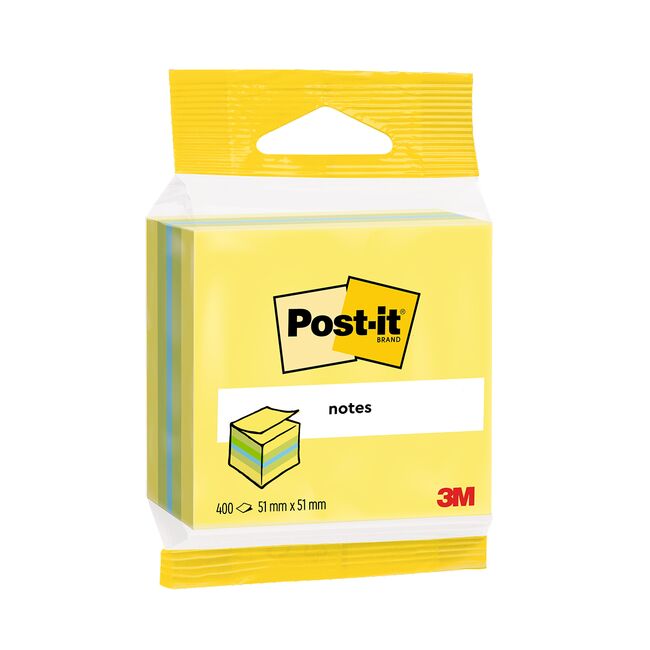 Minicub notite adezive, Post-it, galben/verde, 51 x 51 mm, 400 file, 100% PEFC BPTC3M110136