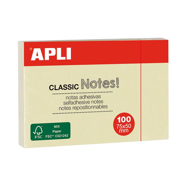 Notite adezive, Apli, 50 x 75 mm, galben, 100 file BPTCAL010971