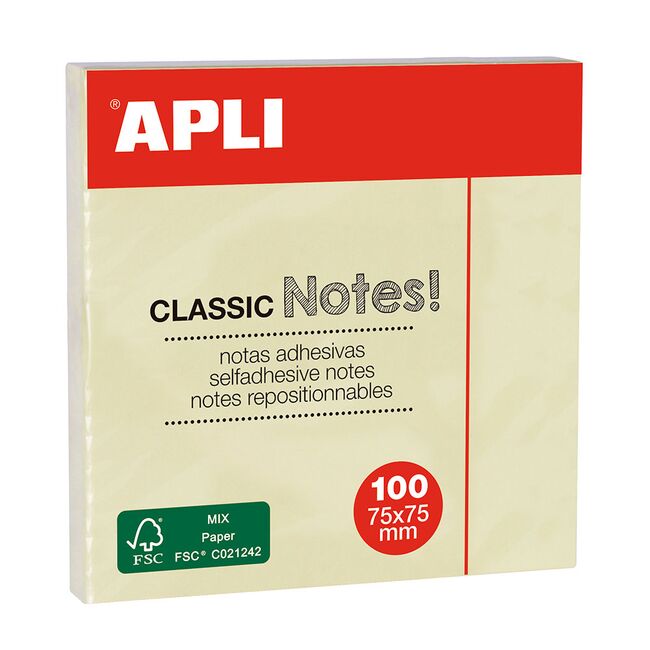 Notite adezive, Apli, 75 x 75 mm, galben, 100 file BPTCAL010976
