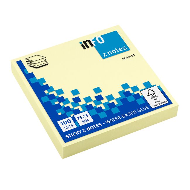 Notite adezive InFO Z-notes, 75x75 mm, galben pastel, 100 file/set BPTCIN564401