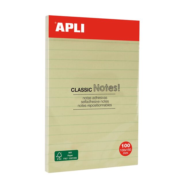 Notite autoadezive, Apli, liniate, galben, 150 x 100 mm BPTCAL013370