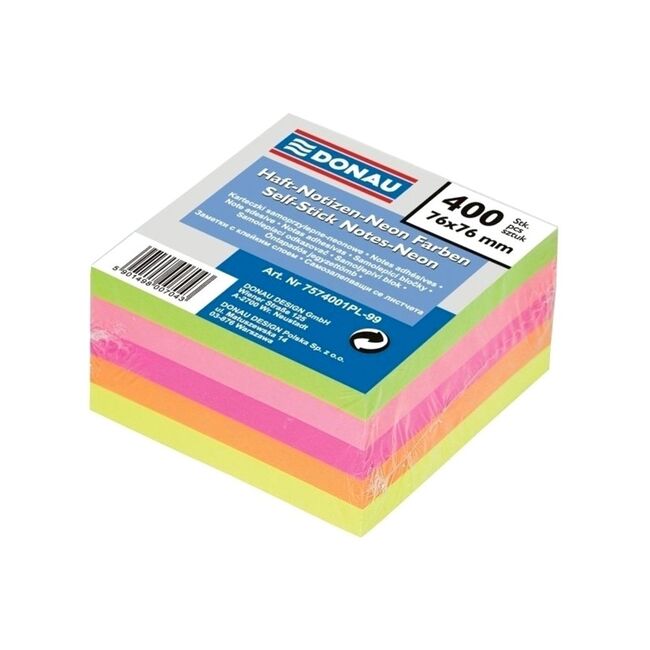 Notite autoadezive, Donau, 76 x 76 mm, neon, 400 file BPTCDN100881