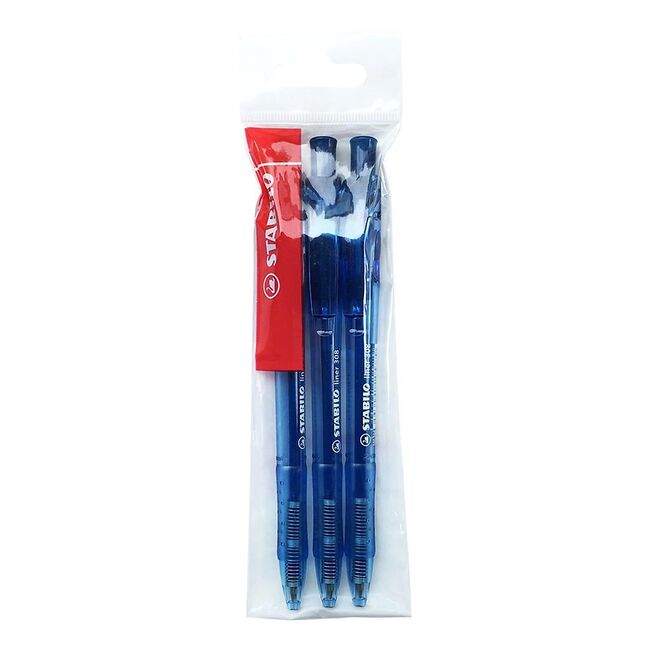 Pix cu mecanism Stabilo Liner 308, M, 0.45 mm, 3 bucati/blister eco, albastru BPTCSW308341