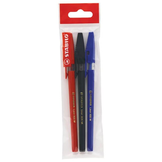 Pix fara mecanism Stabilo liner, M, 0.45 mm, 3 culori/blister eco, albastru, negru, rosu BPTCSW008083