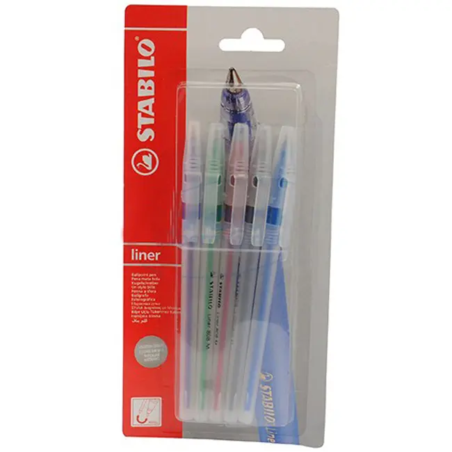 Pix fara mecanism Stabilo liner, M, 0.45 mm, 5 culori/blister, albastru, negru, rosu, verde, violet BPTCSW008085