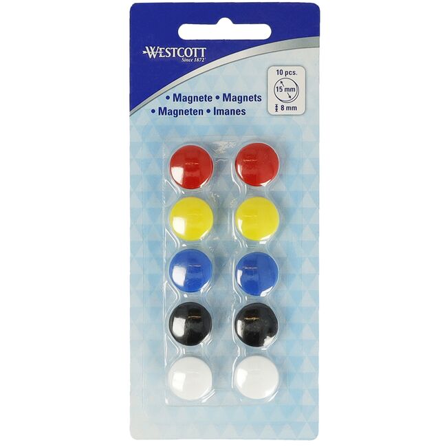 Set 10 magneti Westcott, d15 mm, diverse culori, sustin 3/4 coli, 80g BPTCWS108060