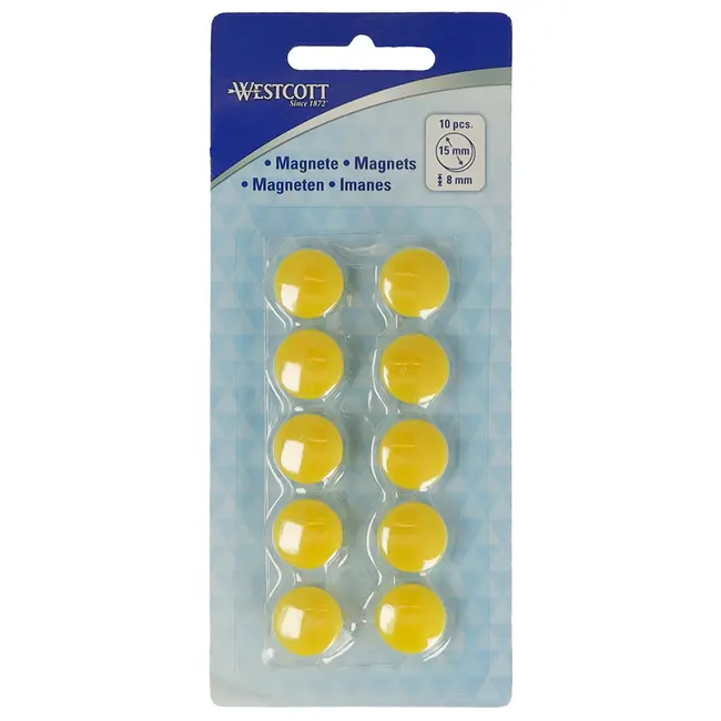 Set 10 magneti Westcott, d15 mm, galben, sustin 3/4 coli, 80g BPTCWS108030