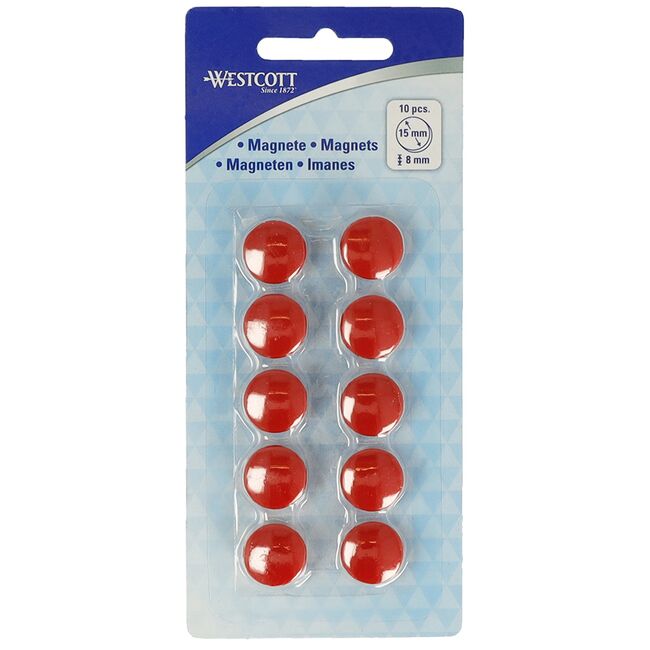 Set 10 magneti Westcott, d15 mm, rosu, sustin 3/4 coli, 80g BPTCWS108020
