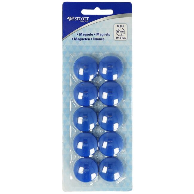 Set 10 magneti Westcott, d25 mm, albastru, sustin 4/6 coli, 80g BPTCWS108120
